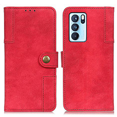 Funda de Cuero Cartera con Soporte Carcasa A07D para Oppo Reno6 Pro 5G India Rojo