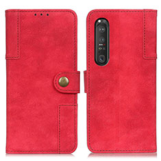 Funda de Cuero Cartera con Soporte Carcasa A07D para Sony Xperia 1 III Rojo