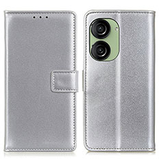 Funda de Cuero Cartera con Soporte Carcasa A08D para Asus ZenFone 10 Plata