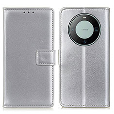 Funda de Cuero Cartera con Soporte Carcasa A08D para Huawei Mate 60 Plata