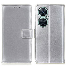 Funda de Cuero Cartera con Soporte Carcasa A08D para Huawei Nova 11i Plata