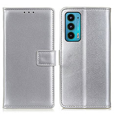 Funda de Cuero Cartera con Soporte Carcasa A08D para Motorola Moto Edge 20 5G Plata