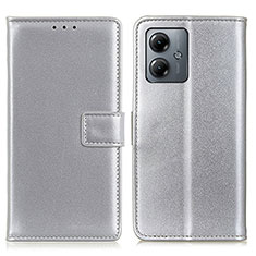 Funda de Cuero Cartera con Soporte Carcasa A08D para Motorola Moto G14 Plata