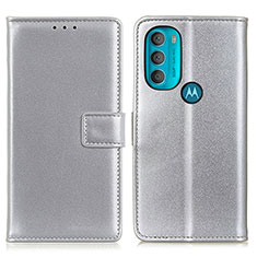 Funda de Cuero Cartera con Soporte Carcasa A08D para Motorola Moto G71 5G Plata