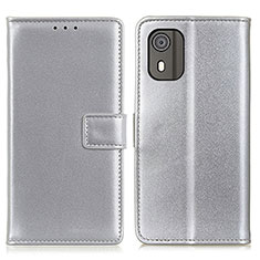 Funda de Cuero Cartera con Soporte Carcasa A08D para Nokia C02 Plata