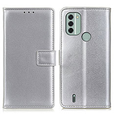 Funda de Cuero Cartera con Soporte Carcasa A08D para Nokia C31 Plata