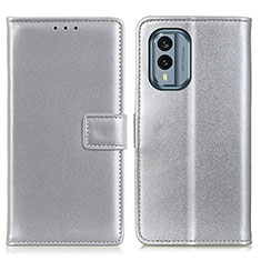 Funda de Cuero Cartera con Soporte Carcasa A08D para Nokia X30 5G Plata