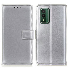 Funda de Cuero Cartera con Soporte Carcasa A08D para Nokia XR21 Plata