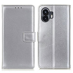 Funda de Cuero Cartera con Soporte Carcasa A08D para Nothing Phone 2 Plata