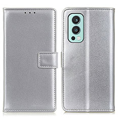 Funda de Cuero Cartera con Soporte Carcasa A08D para OnePlus Nord 2 5G Plata