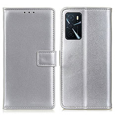 Funda de Cuero Cartera con Soporte Carcasa A08D para Oppo A16 Plata