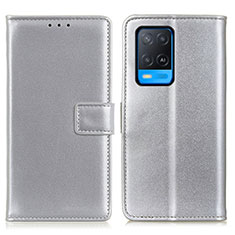 Funda de Cuero Cartera con Soporte Carcasa A08D para Oppo A54 4G Plata