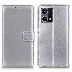 Funda de Cuero Cartera con Soporte Carcasa A08D para Oppo F21 Pro 4G Plata