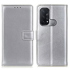 Funda de Cuero Cartera con Soporte Carcasa A08D para Oppo Reno5 A Plata