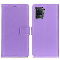 Funda de Cuero Cartera con Soporte Carcasa A08D para Oppo Reno5 F Morado