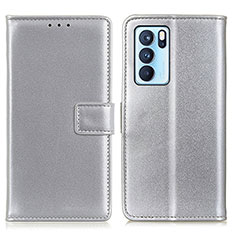 Funda de Cuero Cartera con Soporte Carcasa A08D para Oppo Reno6 Pro 5G India Plata