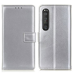 Funda de Cuero Cartera con Soporte Carcasa A08D para Sony Xperia 1 III Plata