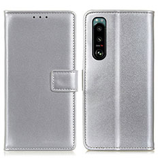 Funda de Cuero Cartera con Soporte Carcasa A08D para Sony Xperia 5 III SO-53B Plata