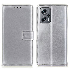 Funda de Cuero Cartera con Soporte Carcasa A08D para Xiaomi Poco F5 5G Plata