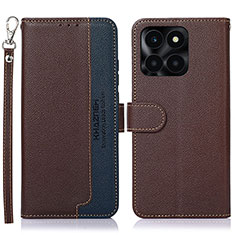 Funda de Cuero Cartera con Soporte Carcasa A09D para Huawei Honor X6a Marron