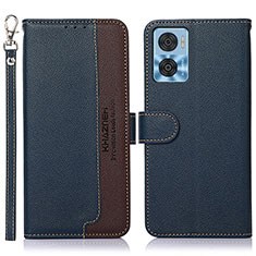 Funda de Cuero Cartera con Soporte Carcasa A09D para Motorola Moto E22i Azul