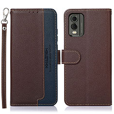 Funda de Cuero Cartera con Soporte Carcasa A09D para Nokia C210 Marron