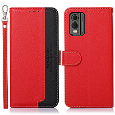 Funda de Cuero Cartera con Soporte Carcasa A09D para Nokia C210 Rojo