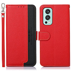 Funda de Cuero Cartera con Soporte Carcasa A09D para OnePlus Nord 2 5G Rojo