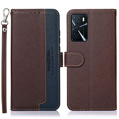 Funda de Cuero Cartera con Soporte Carcasa A09D para Oppo A16 Marron