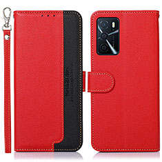 Funda de Cuero Cartera con Soporte Carcasa A09D para Oppo A16 Rojo