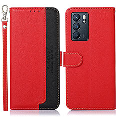 Funda de Cuero Cartera con Soporte Carcasa A09D para Oppo Reno6 5G Rojo