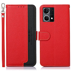 Funda de Cuero Cartera con Soporte Carcasa A09D para Oppo Reno7 4G Rojo