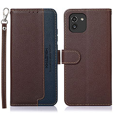 Funda de Cuero Cartera con Soporte Carcasa A09D para Samsung Galaxy A03 Marron