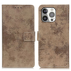 Funda de Cuero Cartera con Soporte Carcasa A10 para Apple iPhone 15 Pro Caqui