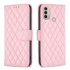 Funda de Cuero Cartera con Soporte Carcasa B01F para Motorola Moto E20 Rosa