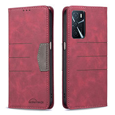 Funda de Cuero Cartera con Soporte Carcasa B01F para Oppo A16s Rojo