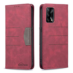 Funda de Cuero Cartera con Soporte Carcasa B01F para Oppo A74 4G Rojo