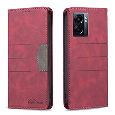 Funda de Cuero Cartera con Soporte Carcasa B01F para Oppo A77 5G Rojo