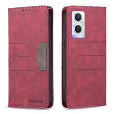 Funda de Cuero Cartera con Soporte Carcasa B01F para Oppo A96 5G Rojo