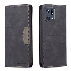 Funda de Cuero Cartera con Soporte Carcasa B01F para Oppo Find X5 Pro 5G Negro