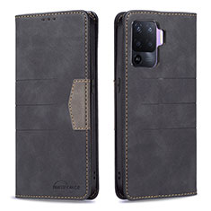 Funda de Cuero Cartera con Soporte Carcasa B01F para Oppo Reno5 F Negro