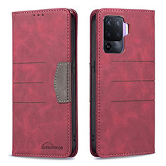 Funda de Cuero Cartera con Soporte Carcasa B01F para Oppo Reno5 F Rojo