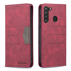 Funda de Cuero Cartera con Soporte Carcasa B01F para Samsung Galaxy A21 Rojo