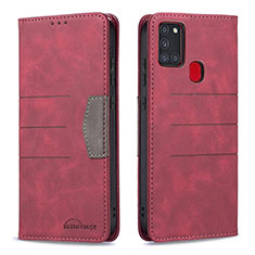 Funda de Cuero Cartera con Soporte Carcasa B01F para Samsung Galaxy A21s Rojo