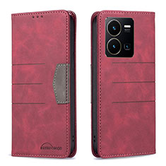 Funda de Cuero Cartera con Soporte Carcasa B01F para Vivo Y35 4G Rojo