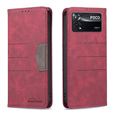 Funda de Cuero Cartera con Soporte Carcasa B01F para Xiaomi Poco X4 Pro 5G Rojo