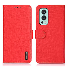 Funda de Cuero Cartera con Soporte Carcasa B01H para OnePlus Nord 2 5G Rojo