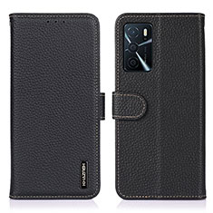 Funda de Cuero Cartera con Soporte Carcasa B01H para Oppo A16 Negro