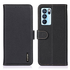 Funda de Cuero Cartera con Soporte Carcasa B01H para Oppo Reno6 Pro 5G India Negro