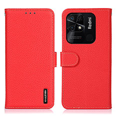 Funda de Cuero Cartera con Soporte Carcasa B01H para Xiaomi Redmi 10 Power Rojo